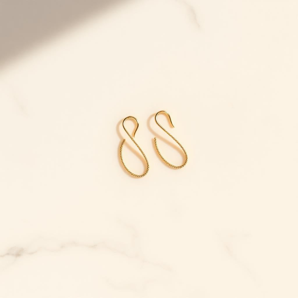 Yellow gold threader earrings on warm marble