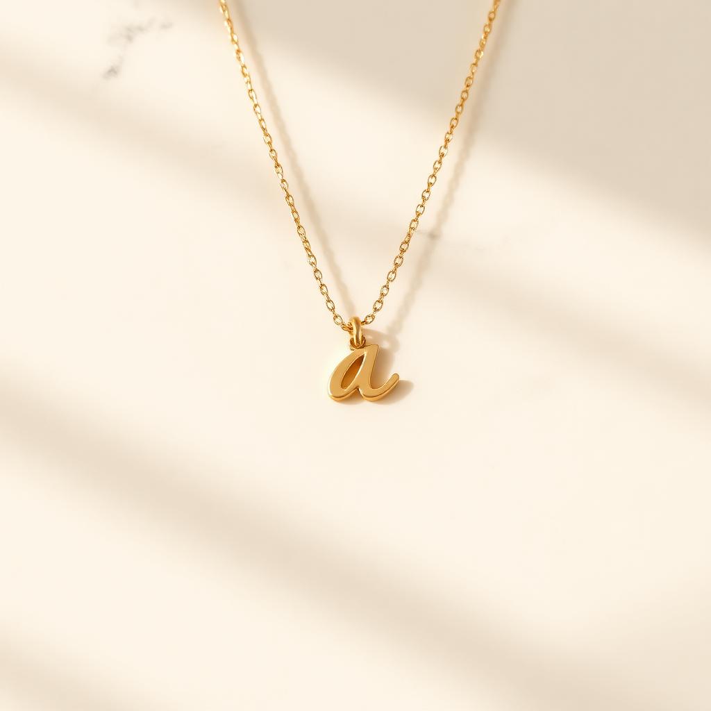 Yellow gold initial pendant on warm marble