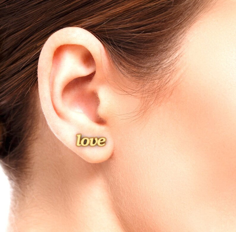 Gold personalized name stud earrings, Personalized Jewelry, Statement earrings, Word earrings, Custom name stud earrings, minimalist jewelry