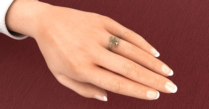Dainty Arrow Ring made in Solid Gold, Platinum, sterling silver by Mozi jewelry