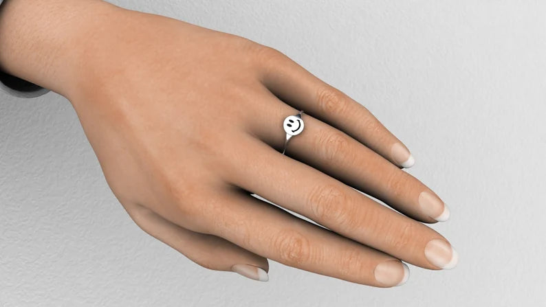 Smiley Face Emoji Ring 7mm Sterling Silver , Happy face ring , stacking ring , positive jewelry , Smiley Face , Smile Ring , Minimalist Ring